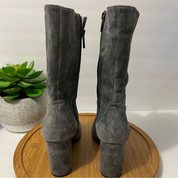 White House Black Market Charlie Grey Suede Western Boot Sz 8 Chic Chunky Heel - Picture 4 of 8